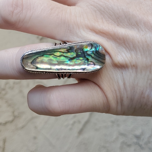 New Oversized Abalone Shell 925 Silver Statement Ring. - Picture 7 of 16